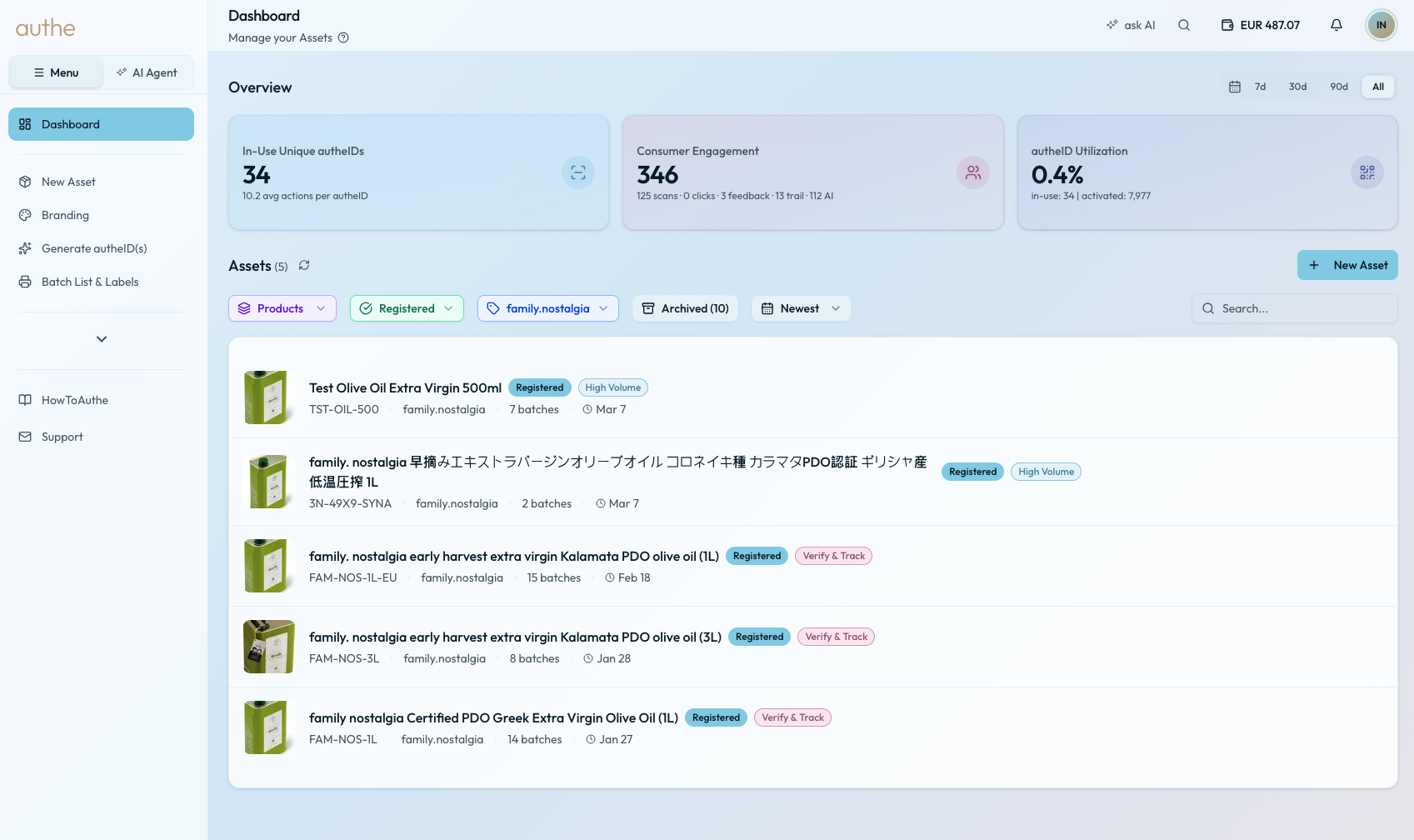 Dashboard — manage your assets