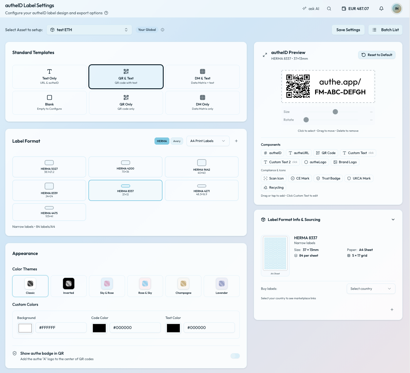 Labels — design and export product labels